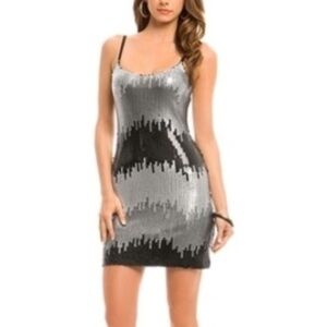New Guess By Marciano | Black & Silver Metallic Sequins Cocktail Dress Size XS